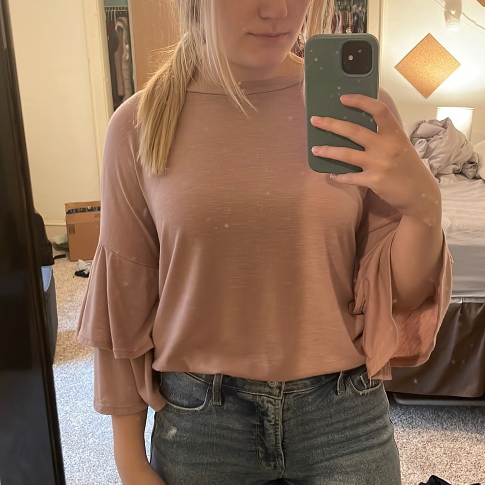 Thyme & Honey Pink Ruffle Sleeve Top